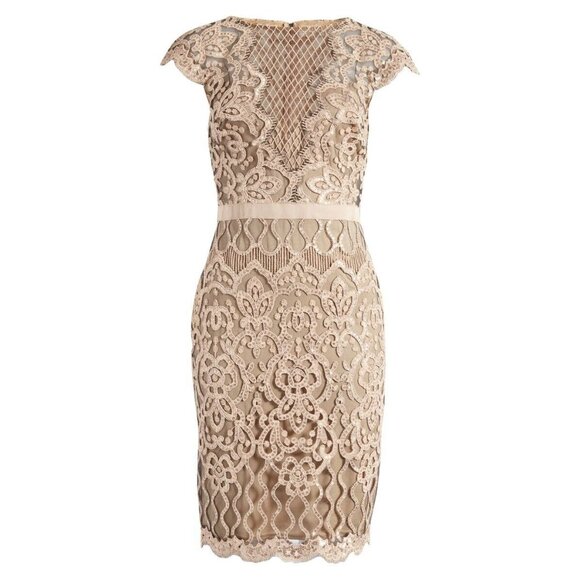 NWT TADASHI SHOJI Miranda in Sand Petal Sequin Embroidered Tulle Sheath Dress 2 - Picture 1 of 13